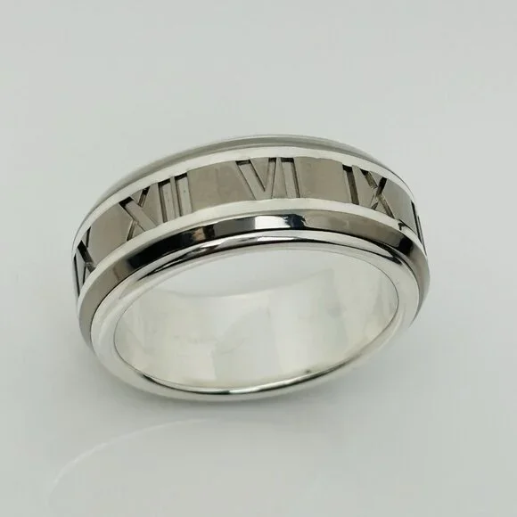 Size 13 RARE Tiffany Atlas Ring in Silver and Titanium Mens Unisex